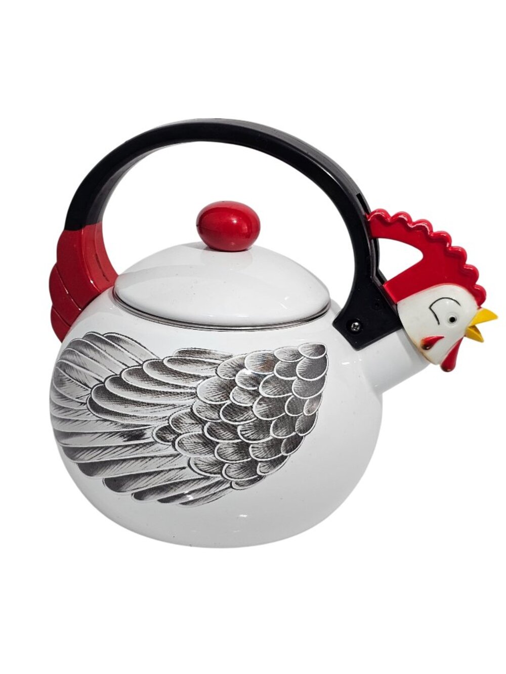 Kamenstein Rooster Tea Kettle 1.5qt White Black Red Enamel Chicken Kitchen Decor